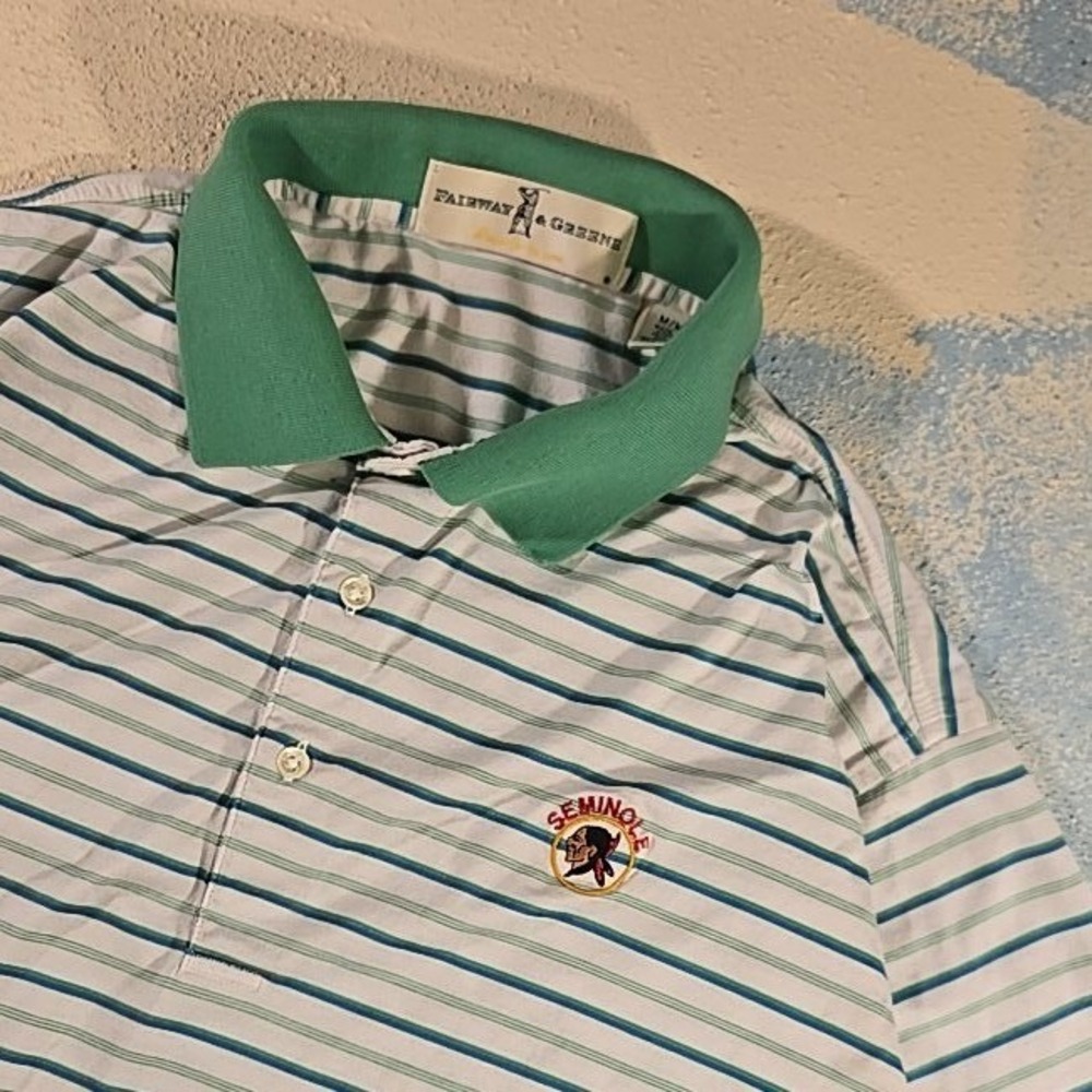 VTG Fairway & Greene Seminole Mens Striped Golf Polo Shirt Green  Short Sleeve M